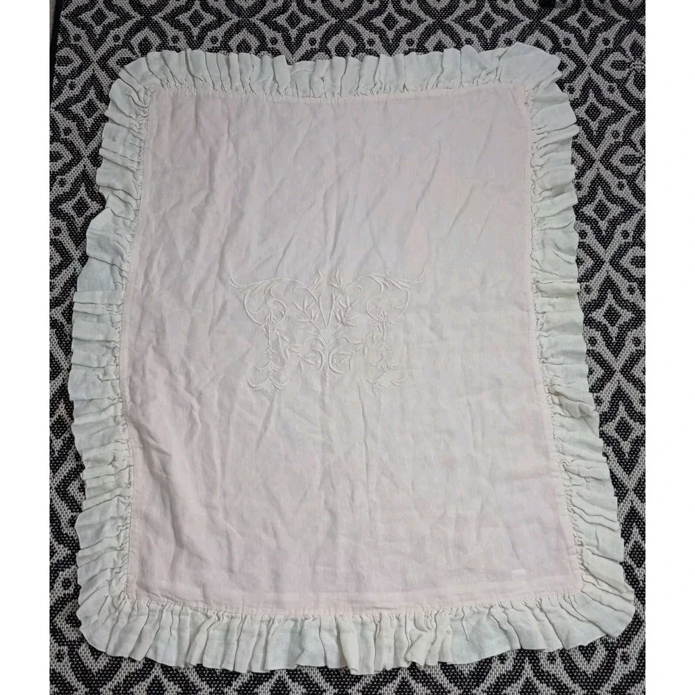 Pom Pom At Home Big Pillow Pink Ruffle Embroidered Baby Girl Nursery Linen 28x36